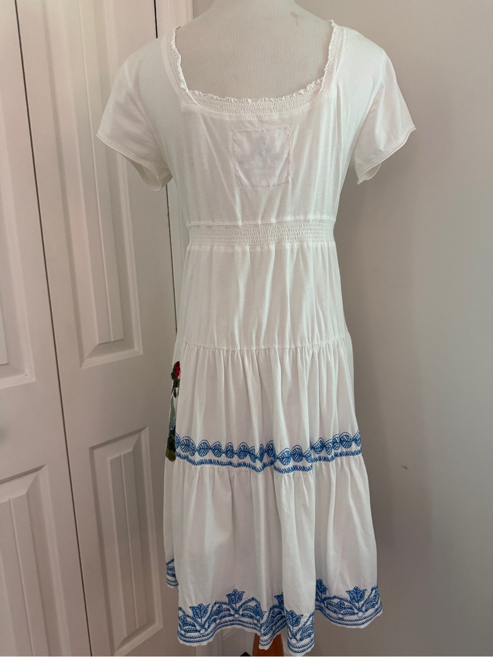 Johnny Was White Midi Dress with Blue Embroidery & Pink Floral - Picture 7 of 12